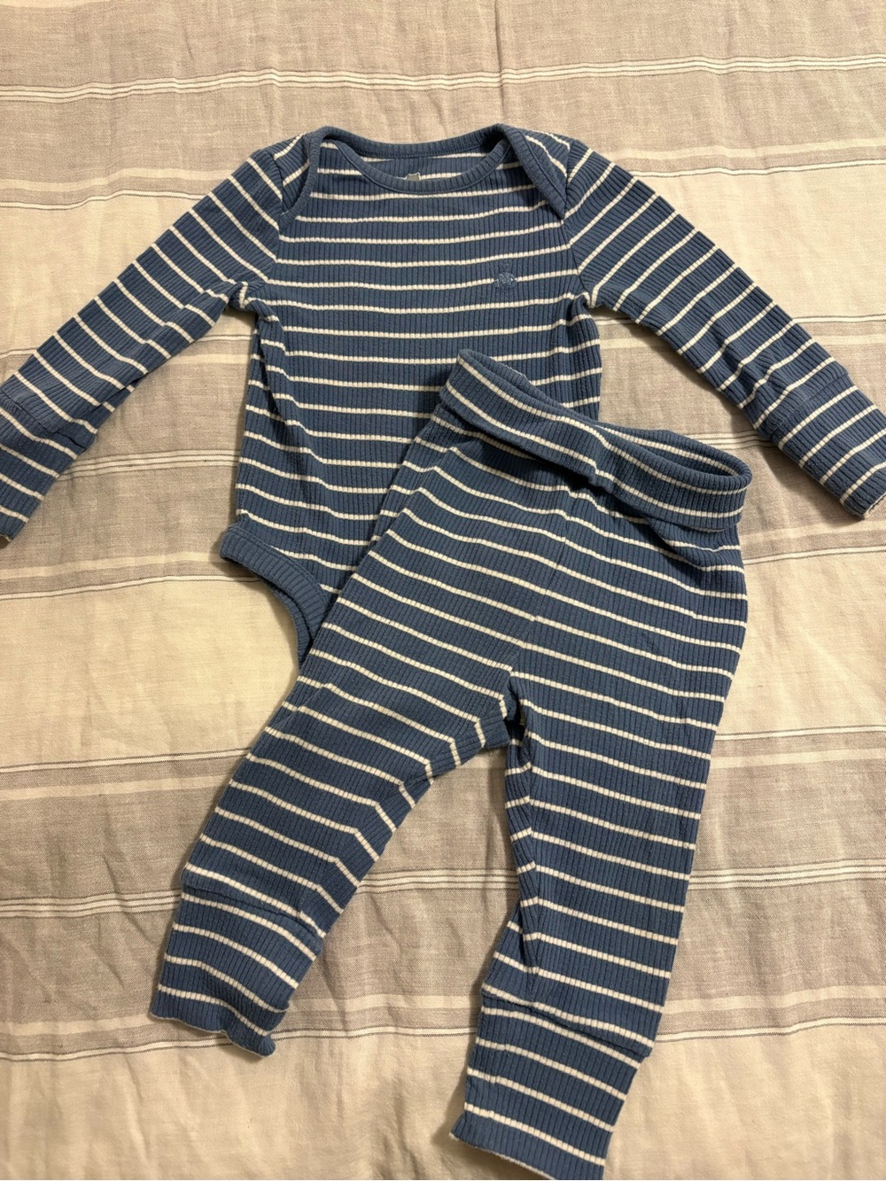 Baby GAP 6-12M Blue & White Stripe Ribbed Sweater Bodysuit & Pant Set